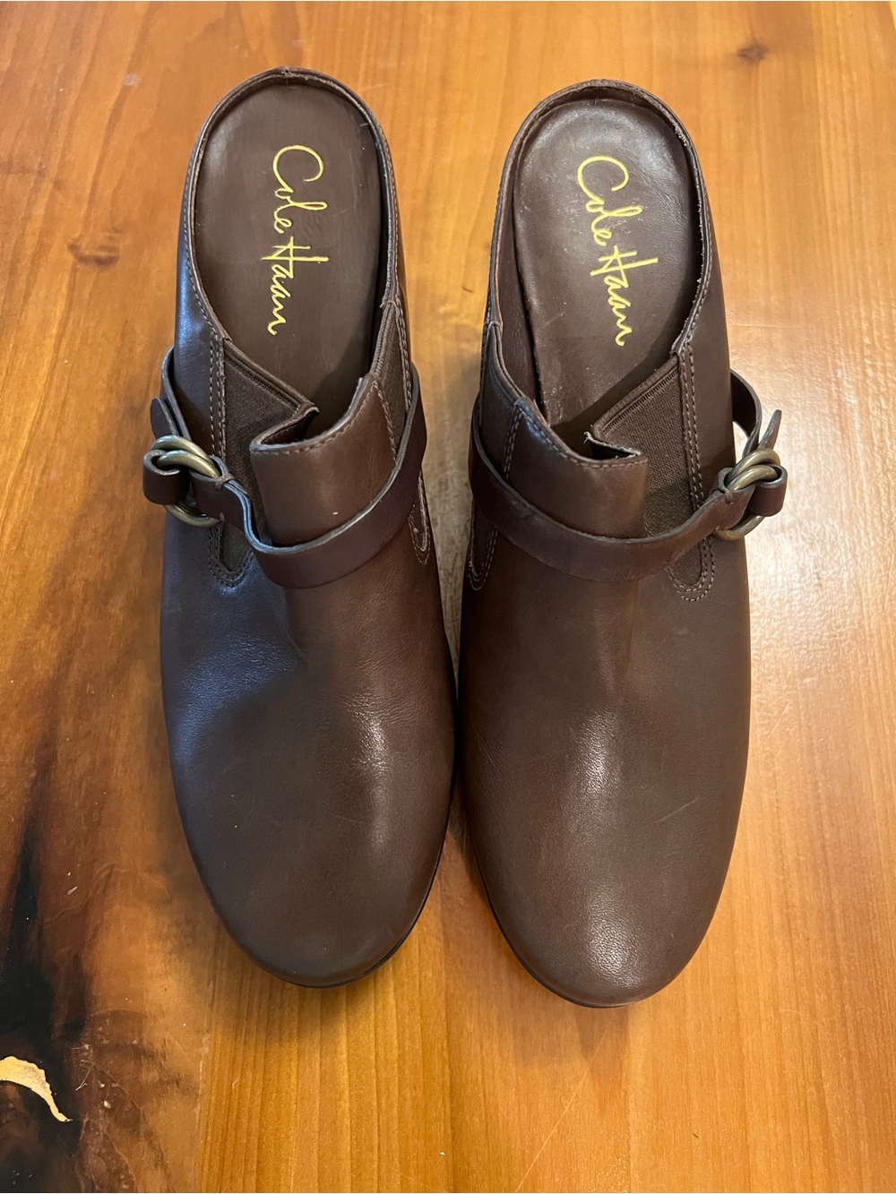 Cole Haan Brown Leather Mule Clogs with Buckle Accent NWOT